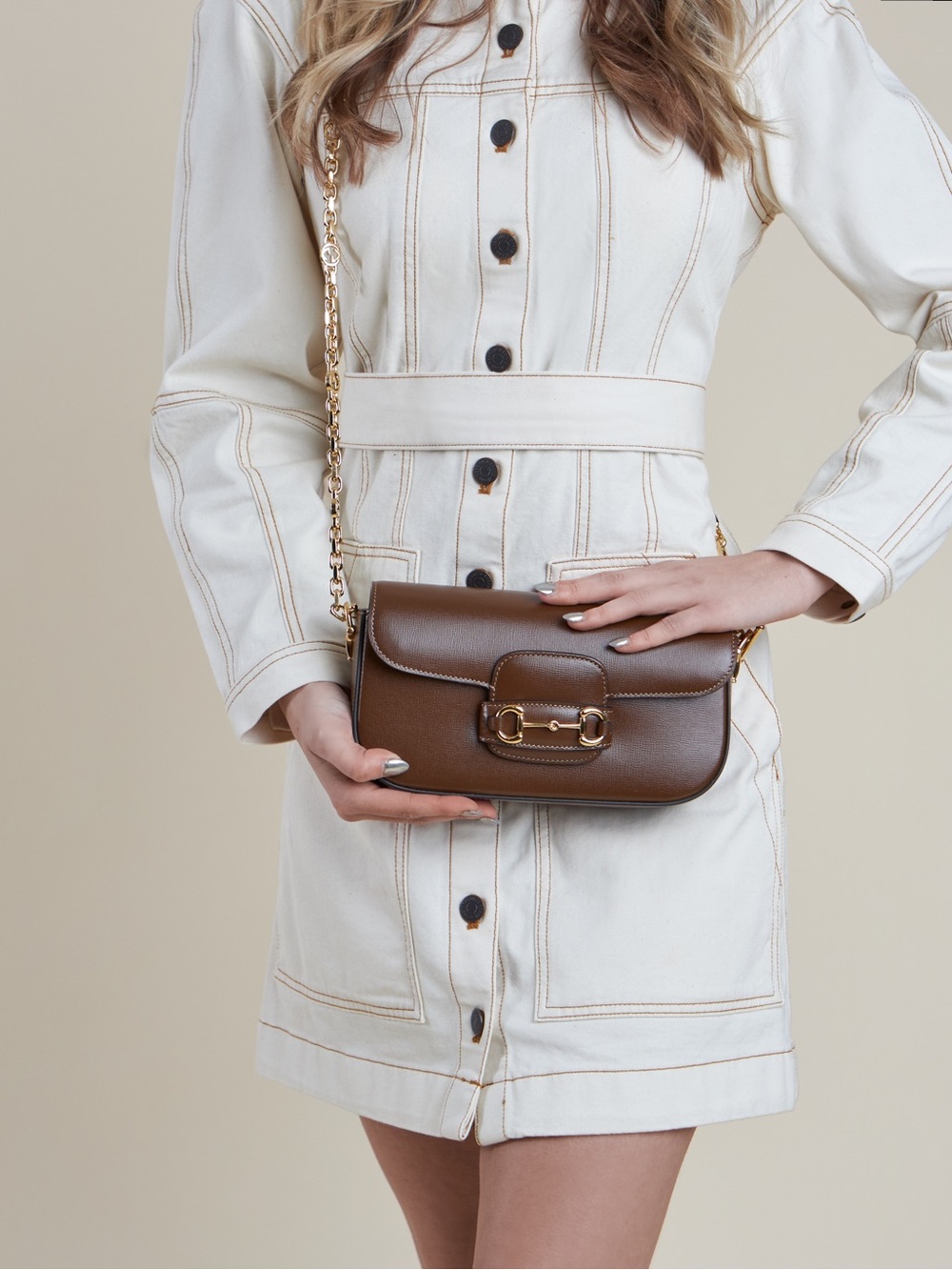 Cream Button-Front Belted Jacket Dress
